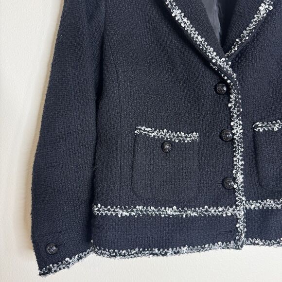 Talbots Jacket Womens 4 Black White Tweed Blazer Sequin Trim Pockets Button - Picture 3 of 10